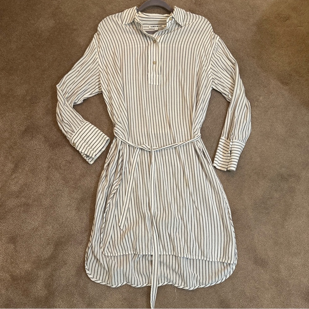 Elizabeth and James Size Medium Striped Button-Up Shirt Dress with Belt